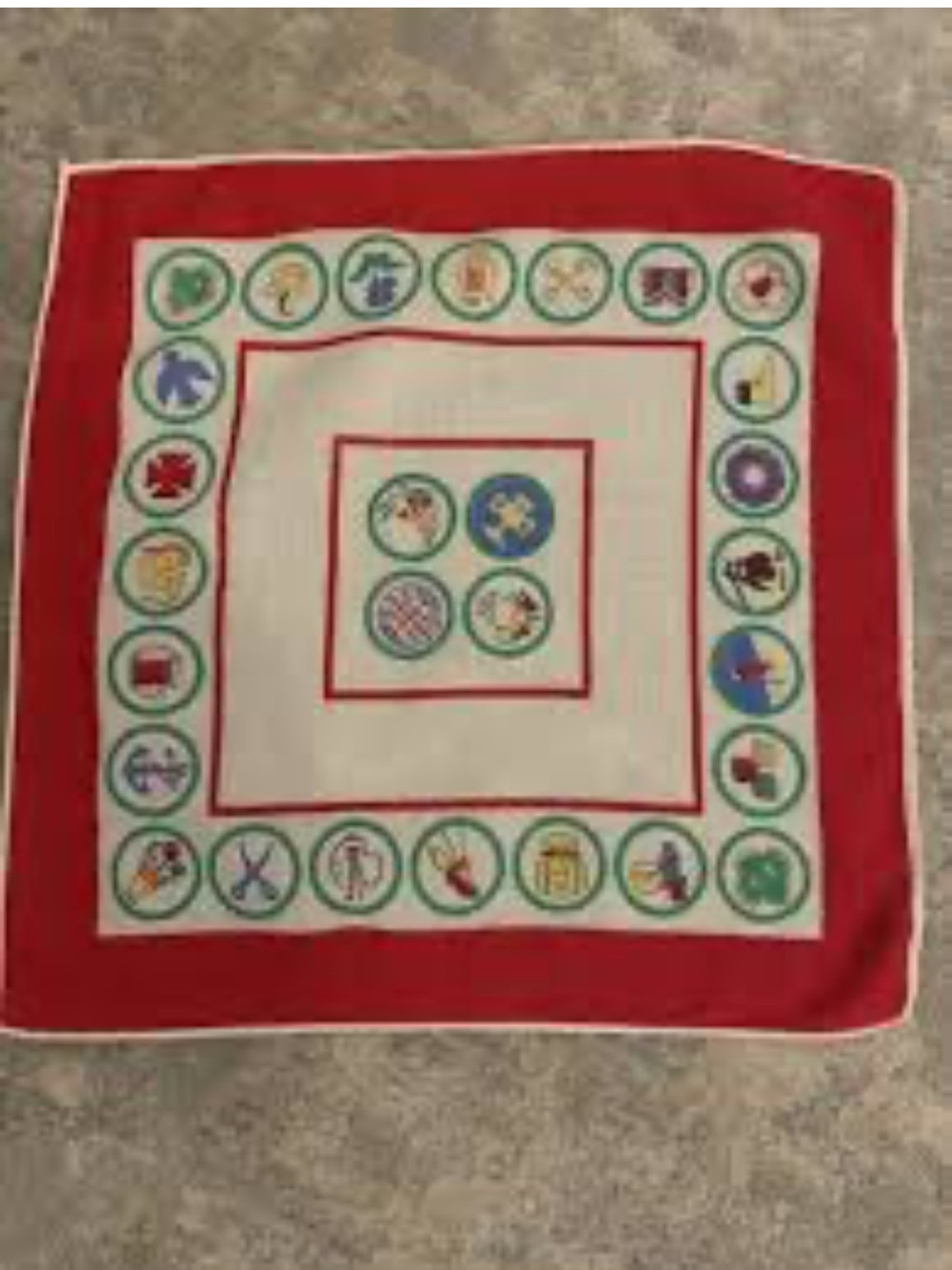 Vintage Girl Scout Patch Badge
Handkerchief Red Border Hanky square 11.5”
